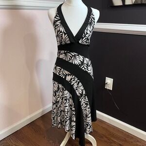 y2k black and white floral print halter dress small